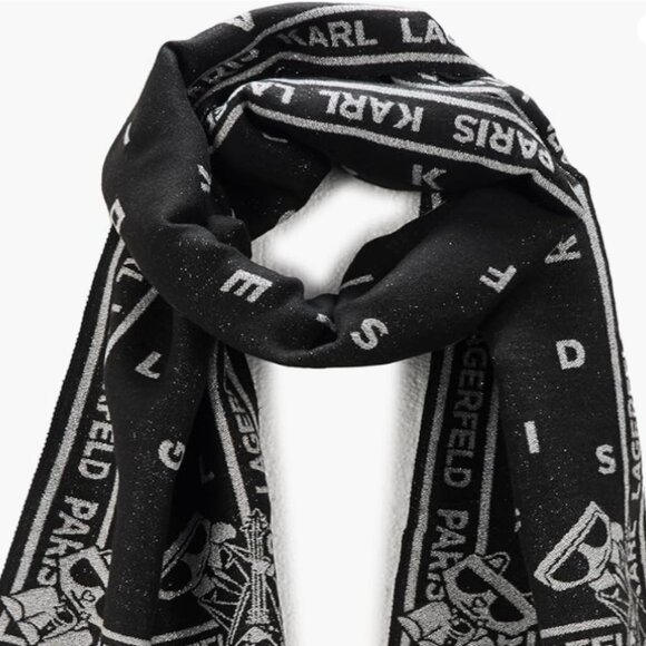 NWT - Karl Lagerfeld Paris Black and Gray Shimmer Scarf - Picture 1 of 10
